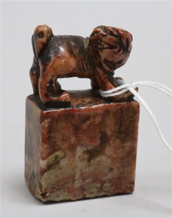 A 19th century Chinese soapstone seal 6cm.